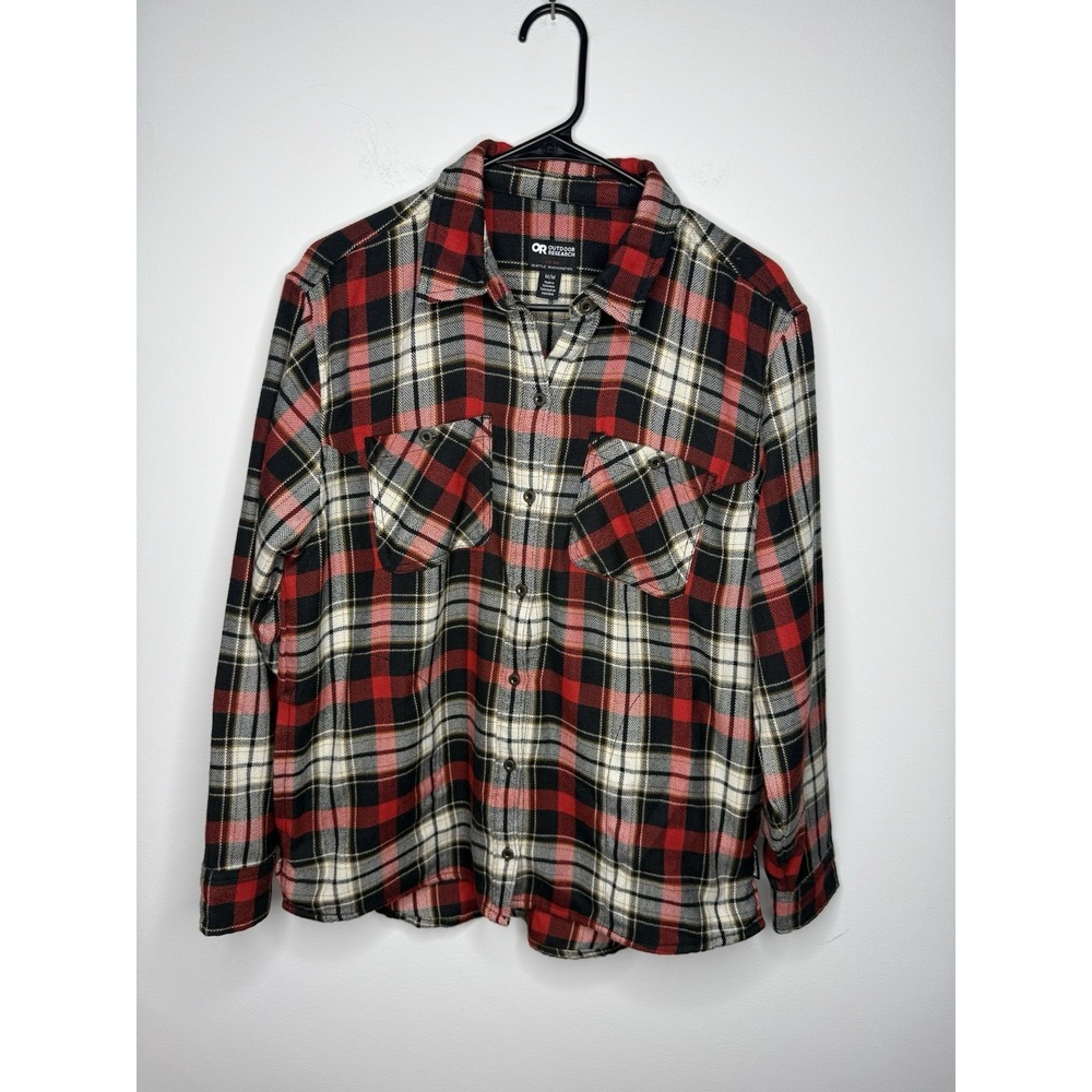 Outdoor Research Shirt Womens M Red Black‎ Plaid Button Up Flannel Long Sleeve